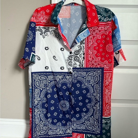 Colorful Patchwork Button-Up Shirt - Picture 2 of 6